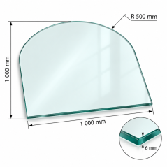 Sklo pod kachle 1000 × 1000 mm – forma C, R 500 mm, 6 mm
