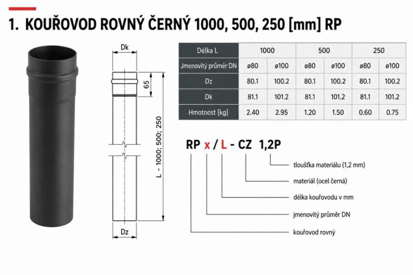 Darco - Rúra rovná 500mm/Ø80 mm
