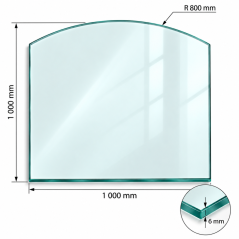Sklo pod kachle 1000 × 1000 mm – forma E, R 800 mm, 6 mm