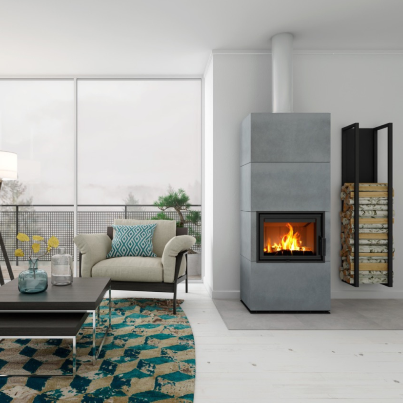 Designový krb SOLID F - kachle - Barva keramiky: Silver - 54505