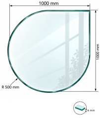 Sklo pod kachle 1000 × 1000 mm – forma F, R 500 mm, 6 mm