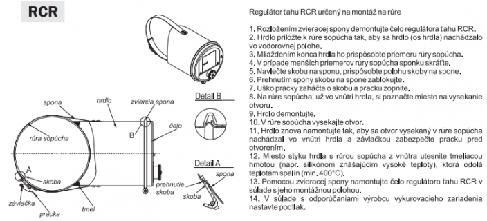 Regulátor komínového tahu RCR - kouřovod Ø120 - 200 mm