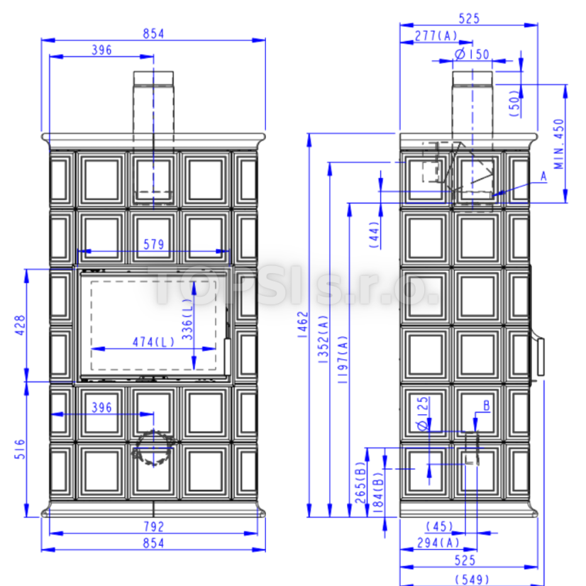 Designový krb BARACCA 11 - kachle rustik - Barva keramiky: Hnědá lesklá - 69003