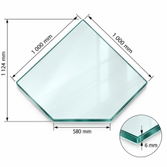 Rohové sklo pod kachle 1000 × 1000 mm – forma B, 6 mm