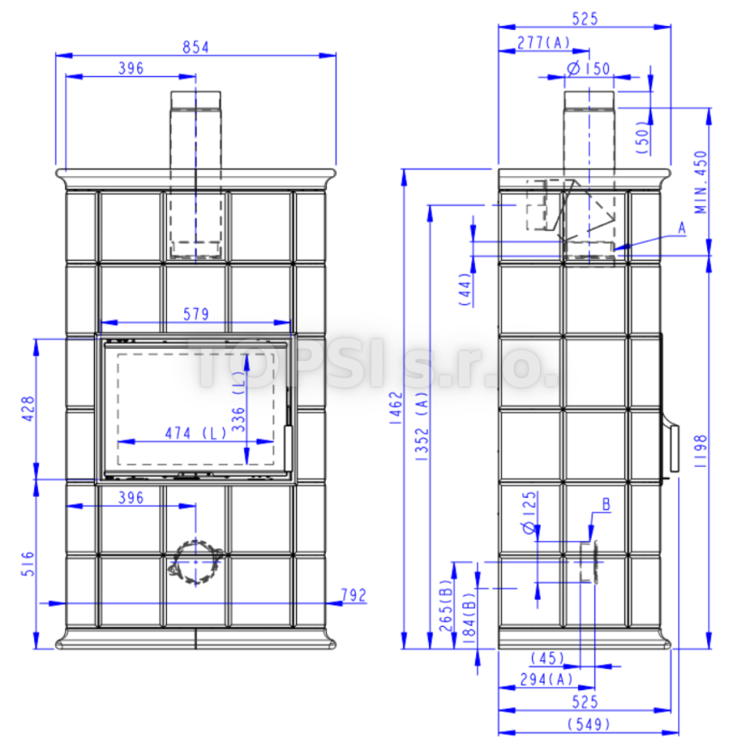 Designový krb BARACCA 10 - kachle - Barva keramiky: Cipria - 33500