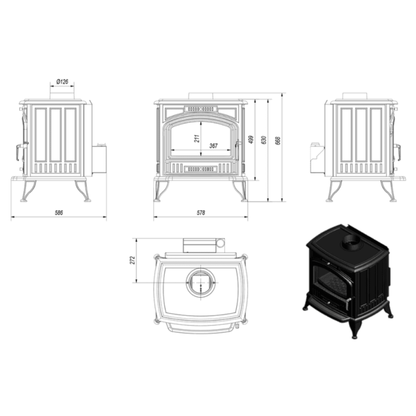 Kratki - Koza K6 TF (s ventilátorem) - Průměr odkouření: 130 mm